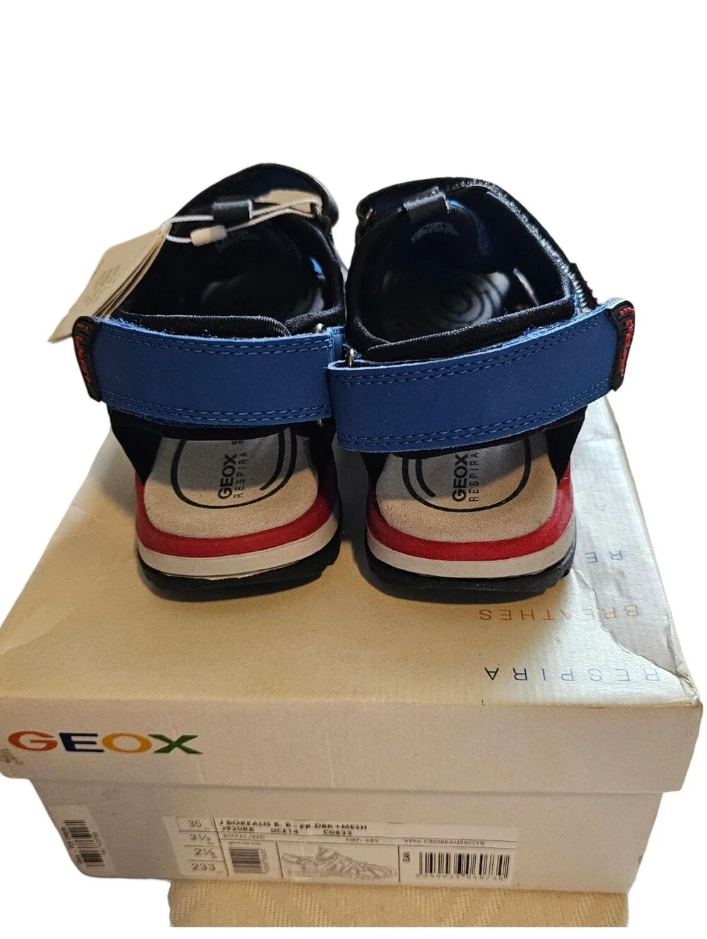 Geox Kids J Borealis B Boy Sandals Royal Blue Red Size US 3.5 EU 35 NEW In BOX
